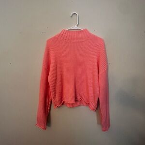 Neon Pink Cropped Mock Neck Sweater by Pink Rose